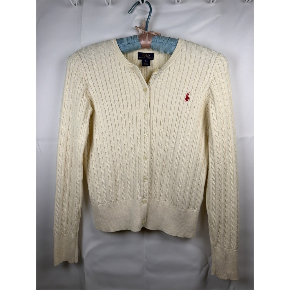 Polo Ralph Lauren Girls Cotton Cable Knit Cardigan Sweater Girls XL (16)